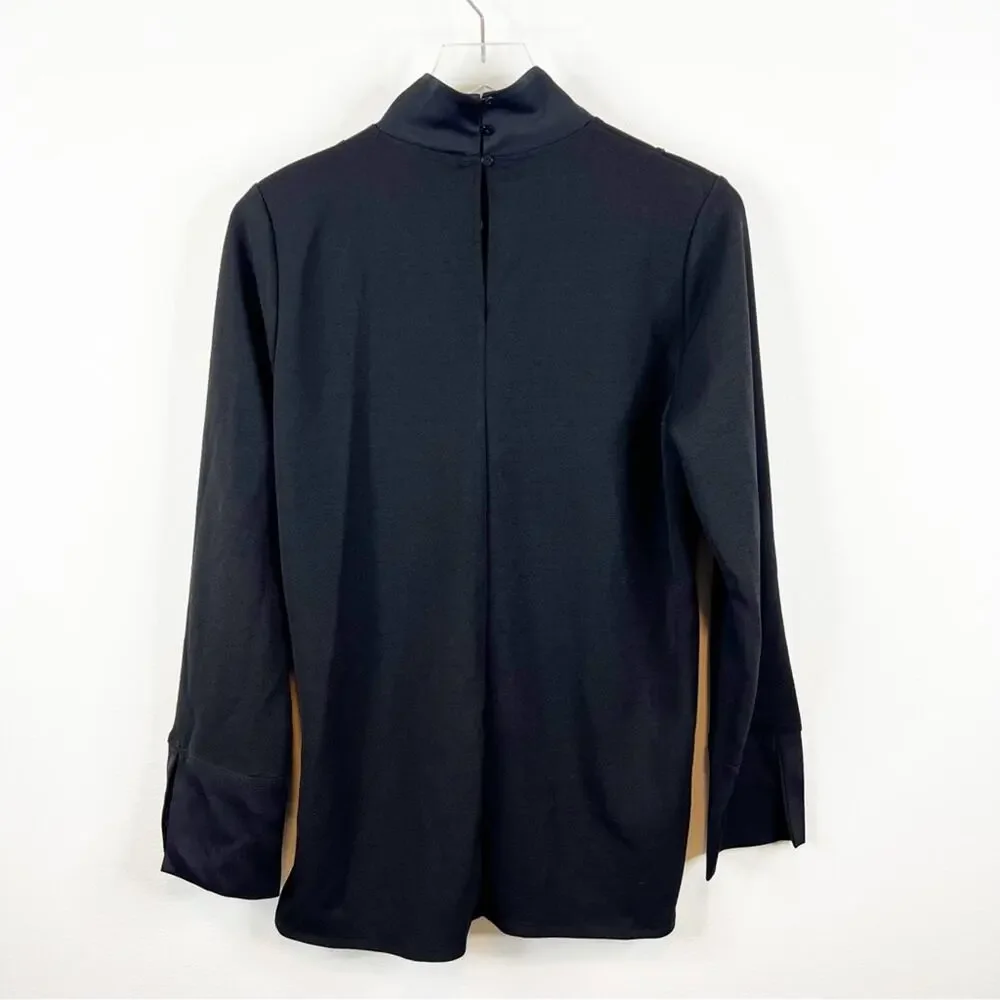 ZARA Satin Paneled Mock Neck Blouse‎ S Black - Picture 3 of 8